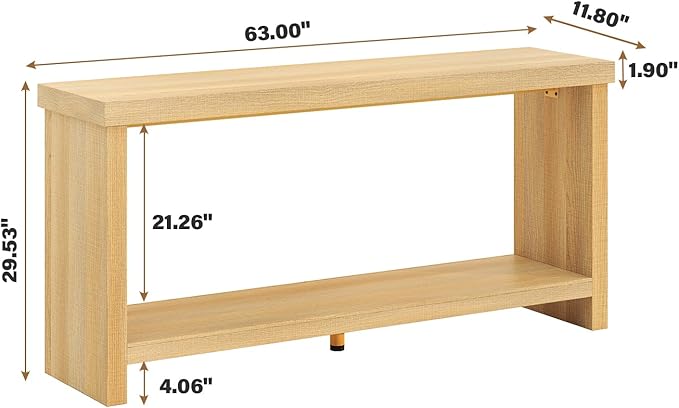 63 Inches Narrow Console Table, 2-Tier Long Sofa Tables Behind Couch Table - Image 2