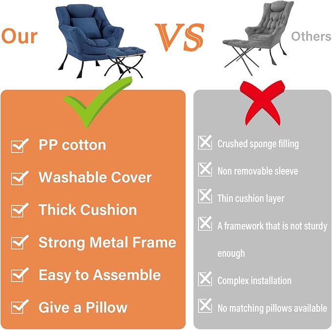 Lazy Chair with Ottoman, Reading Chair with a Pillow, Leisure Sofa Armchair - Image 6