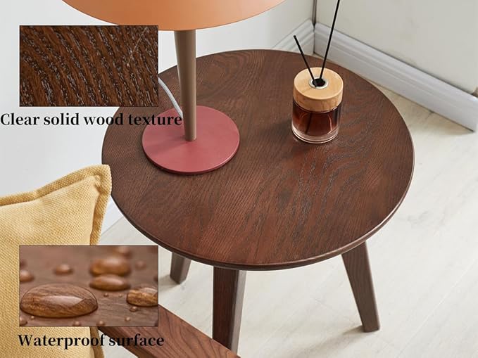 100% Solid Oak Round Side Table Set of 2, Small Bedside Table - Image 4