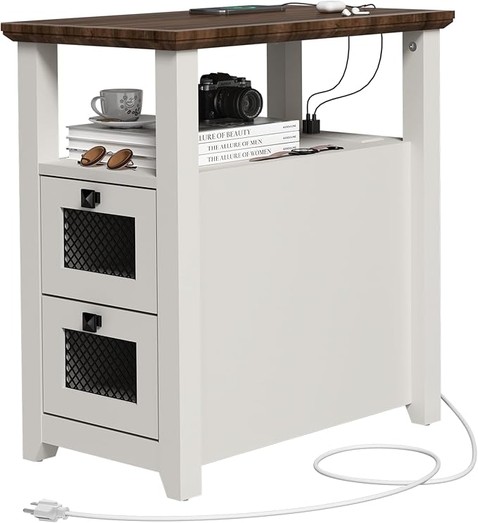 Farmhouse XXL End Table with Charging Station, Narrow Side Table with USB Ports - Image 3