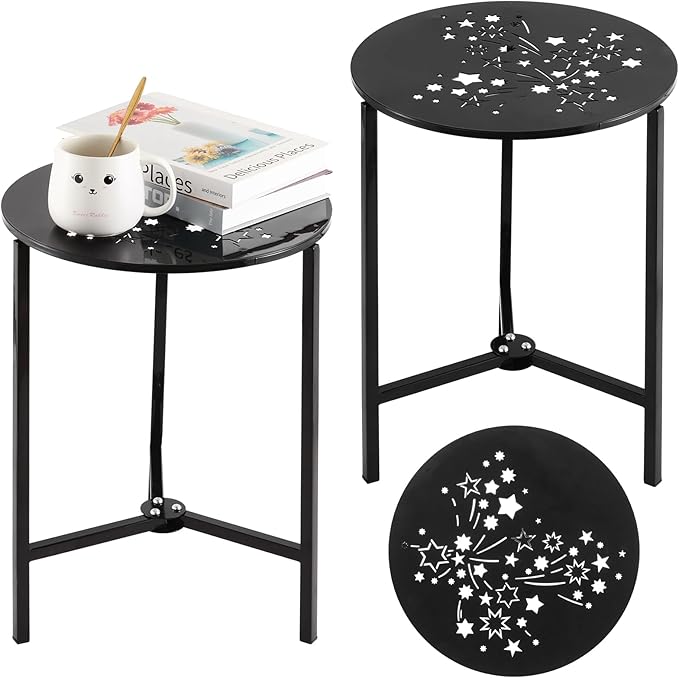 2 Packs 13" Metal Outdoor Side Tables Small Black Outside End Table by Party+Zealot