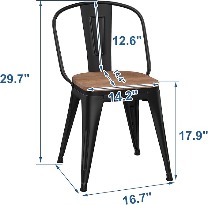 18 Inch Metal Dining Chairs, Arlunar Farmhouse Chairs Set of 4 Black Dining - Image 3