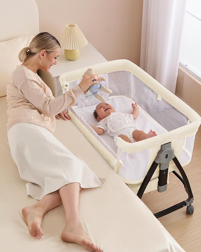 3 in 1 Baby Bassine Crib with Breathable Mesh, Bassinet Bedside Sleeper with - Image 7