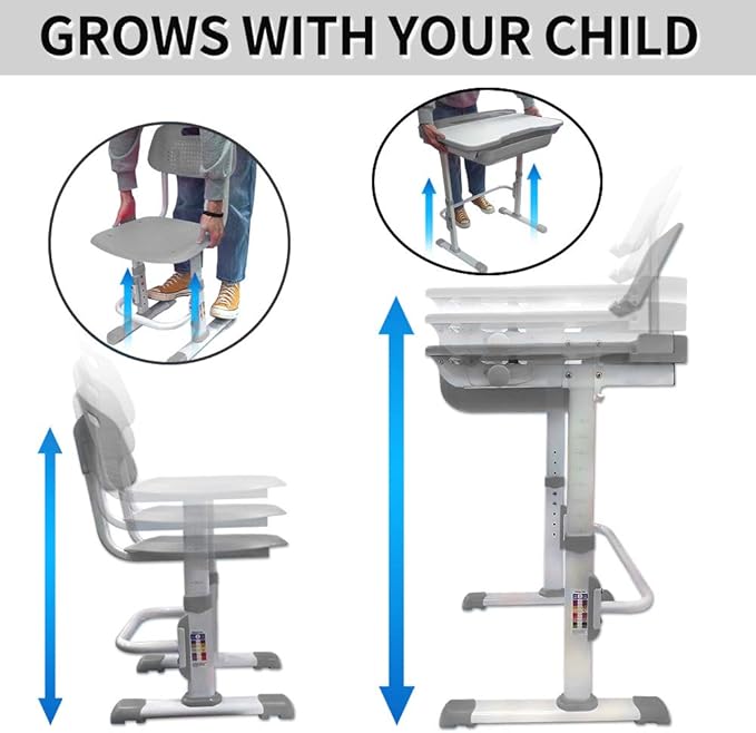 Kids Desk and Chair Set, Height Adjustable Children School Study Desk - Image 4
