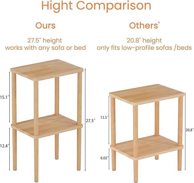 Solid Wood Side Table, 2-Tier Small End Table - Image 6