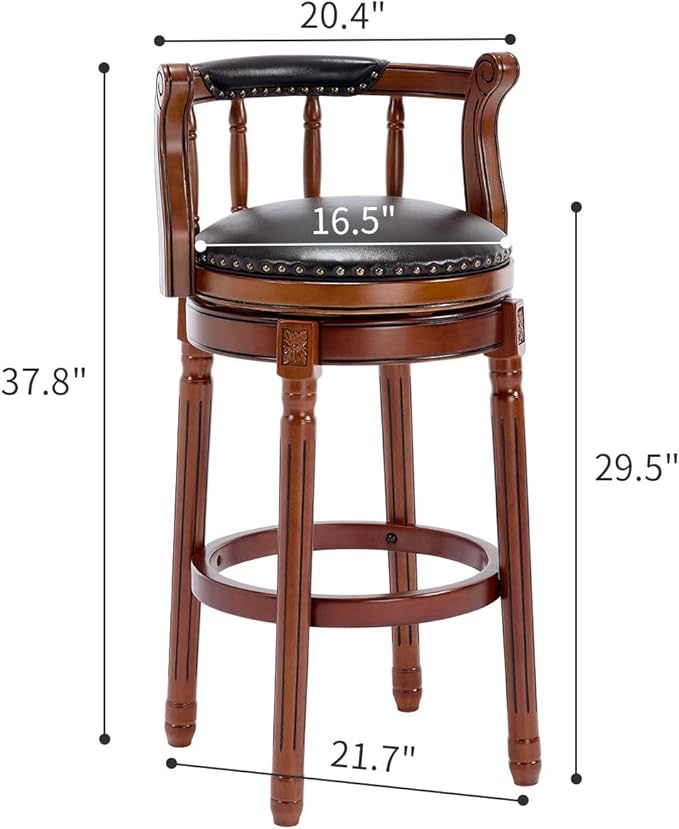 Cow top Leather Wooden Bar Stools, 360 Degree Swivel Bar Height Chair - Image 3