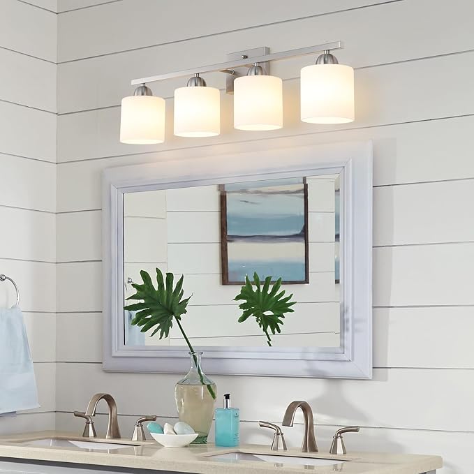 Stainless Steel Milk Glass Vanity Lights - Image 2