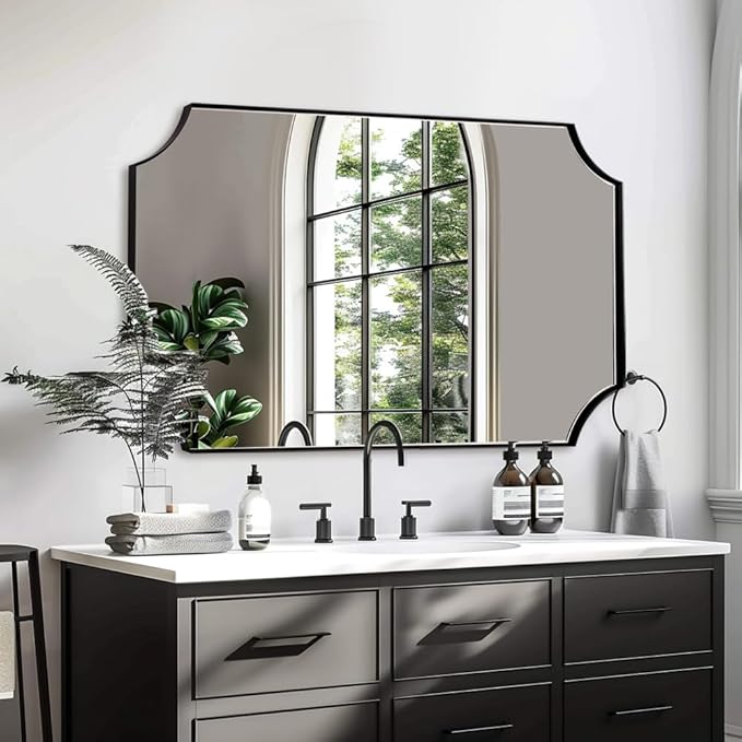 ANDY STAR 30x48 Inch Mirror, Matte Black Bathroom Vanity Mirror, Scalloped by ANDYSTAR