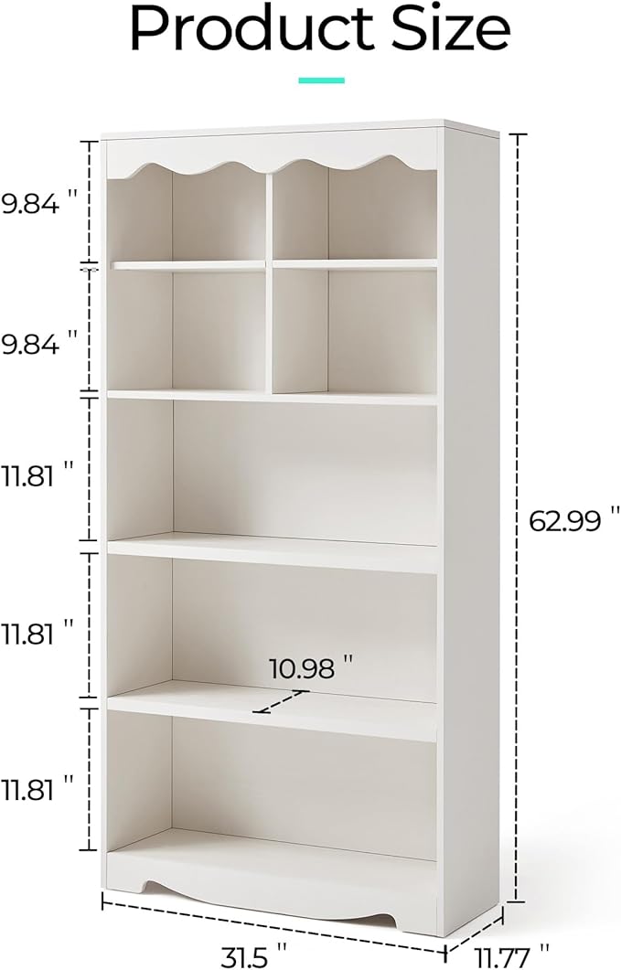 LINSY HOME 5-Shelf Bookcase Wooden, Open Floor Standing Cube Shelf Bookcase - Image 2