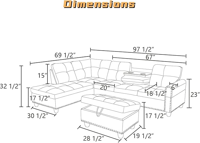 L Shaped Sectional Couch with Otttoman, Apartments - Image 2