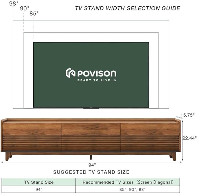 POVISON Fully-Assembled Mid Century Modern TV Stand - Image 5