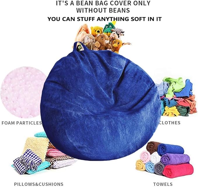 Kisoy Bean Bag Chair Cover Stuffed Animal Storage Bean Bag Cover Pets Dogs/Cats - Image 4