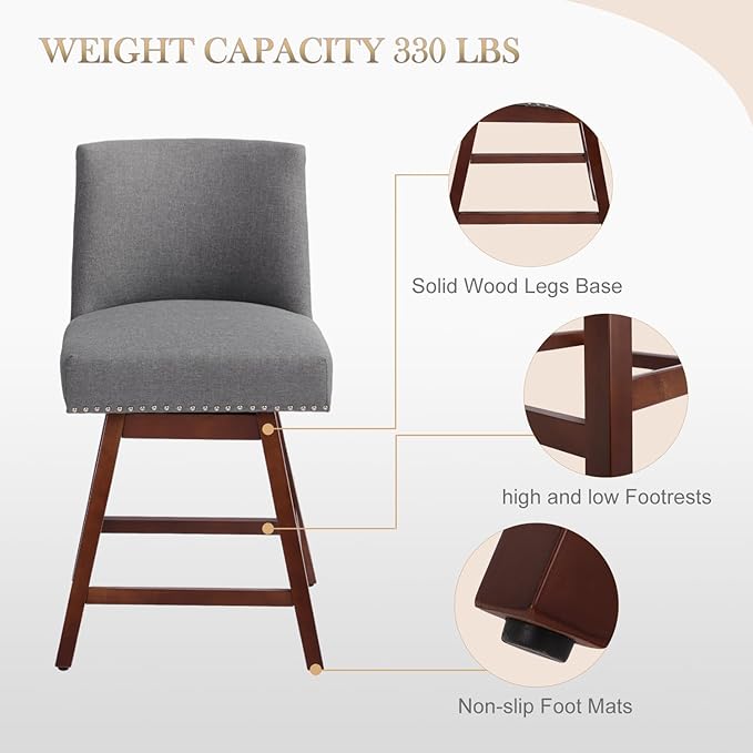 Counter Height Barstools Set of 2, 360° Swivel Bar Stools - Image 6