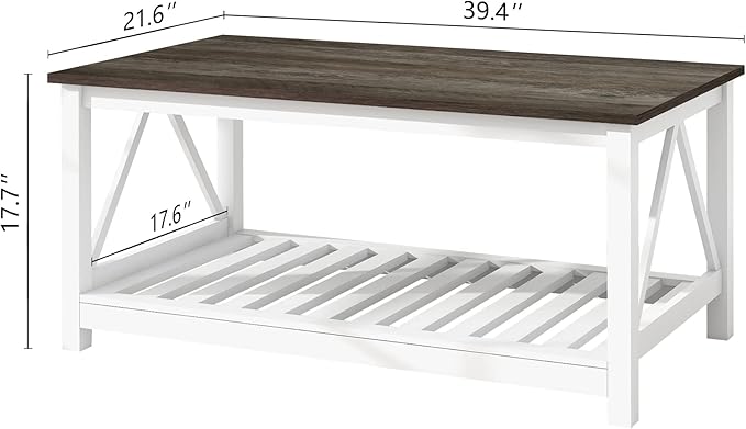 Farmhouse Coffee Table, 2-Tier Rectangular Wooden Centre Cocktail Table - Image 2