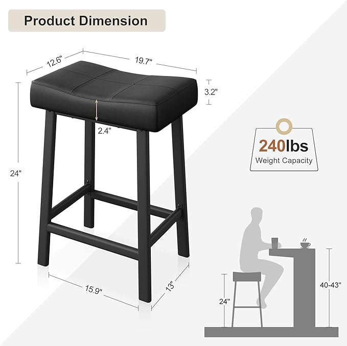 GarveeHome Counter Height Bar Stools Set of 4, 24 Inch Barstools - Image 3