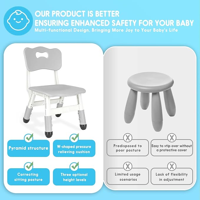 Kids Height Adjustable Toddler Chair Max Load 220LBS Plastic Indoor Outdoor - Image 5
