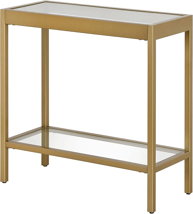 Henn&Hart 24" Wide Rectangular Rectangular Side Table in Brass, Table - Image 7