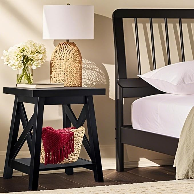 Black End Table, 2-Tier End Tables Living Room, Wood Side Table, Modern Side - Image 8