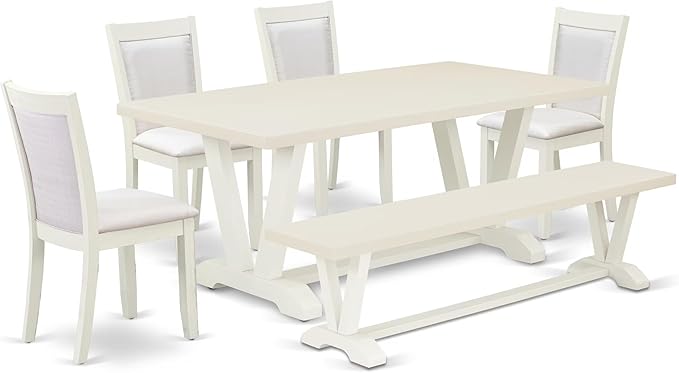 East West Furniture V027MZ001-6 6 Piece Dining Set Contains a Rectangle Dining by EastWestFurniture