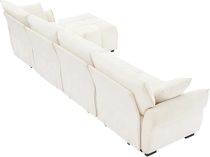 Modern Chenille Fabric 4-Seat Sofa w/Ottoman+2 Pillows, Premium Upholstery - Image 8