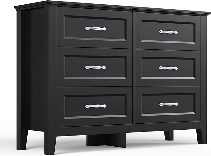 LINSY HOME 6 Drawers Dresser for Bedroom, Modern Farmhouse Dresser TV Stand by LINSYHOME
