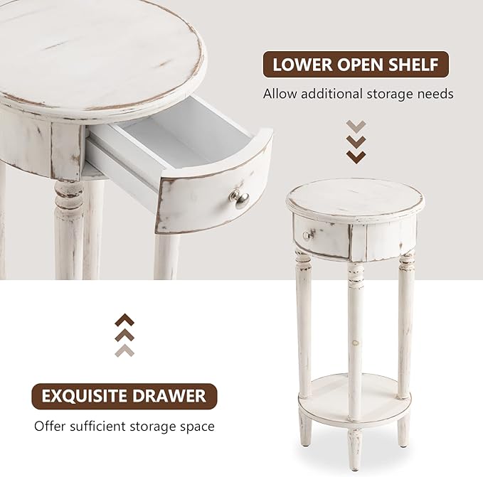 COSIEST Tall End Table with Drawer Sets of 2, Round Nightstand Bedside Table - Image 4