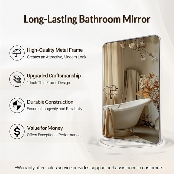 ANDY STAR Brushed Nickel Mirror, Stainless Steel Metal Frame 24x36 Inch - Image 2