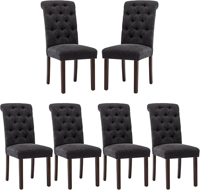 COLAMY Button Tufted Dining Chairs Set of 6, Parsons Upholstered Fabric Dining by COLAMYINC