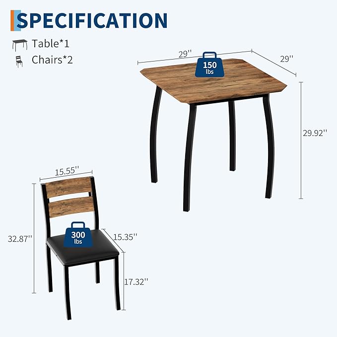 Small Dining Table Set for 2, 3-Piece Kitchen Table Set - Image 2