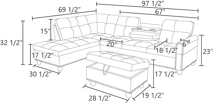 Sectional Couch with Ottoman Storage, L Shaped Sofa Furniture Sets, Modern - Image 2