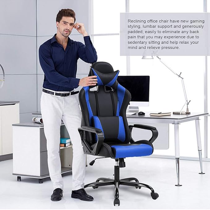 BestOffice High-Back Gaming Chair PC Office Chair Computer Racing Chair PU Desk - Image 6