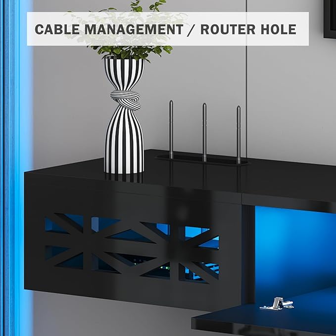 Floating TV Stand, Floating Wall Mounted TV Shelf, Modern High Gloss tv Cabinet - Image 4