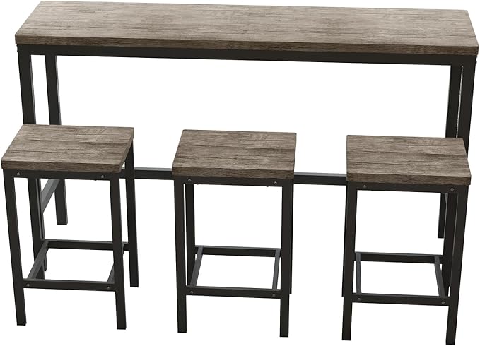 KEIKI 60.24” Long Bar High Top Dining Table and 3 Stools Chairs Set, Wood - Image 8