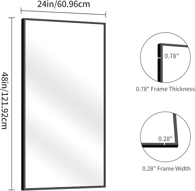 YIROMAN Bathroom Mirror 48"x24", Large Matte Black Bathroom Mirror - Image 8