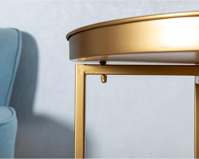 HollyHOME Small Round Metal Waterproof End Table, Accent Indoor&Outdoor Side - Image 5
