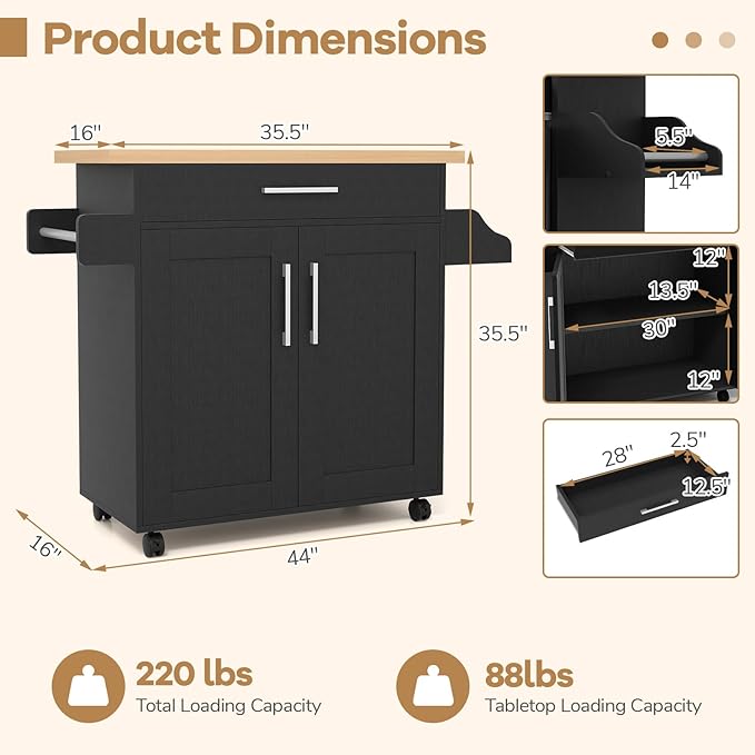 COSTWAY Kitchen Island On Wheels, Rolling Storage Trolley Cart - Image 7