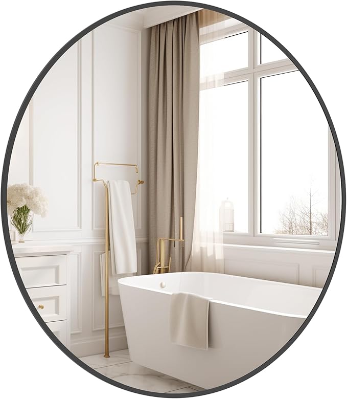 HOMECOOKIN Round Wall Mirror 28" Black Circle Mirror by HOMECOOKIN