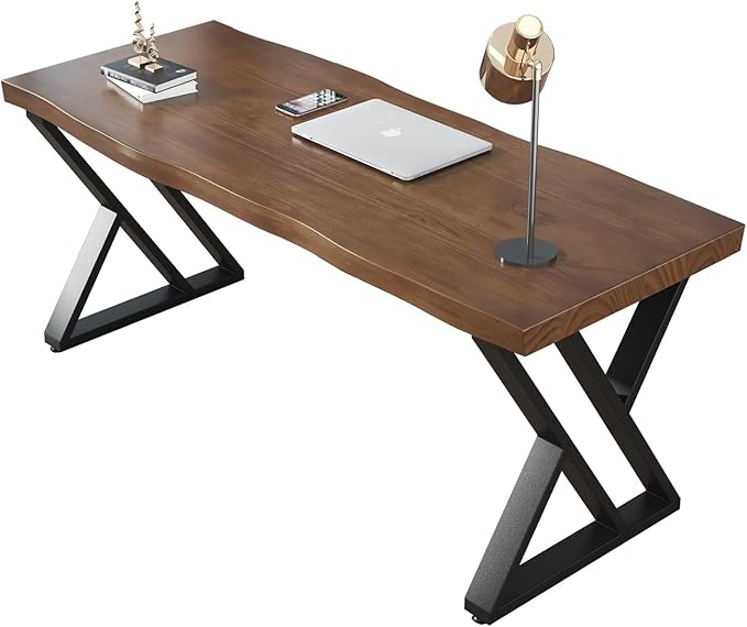 Solid Wood Desk 55 inches Wide Home Office Desk, Metal Modern Industrial - Image 6