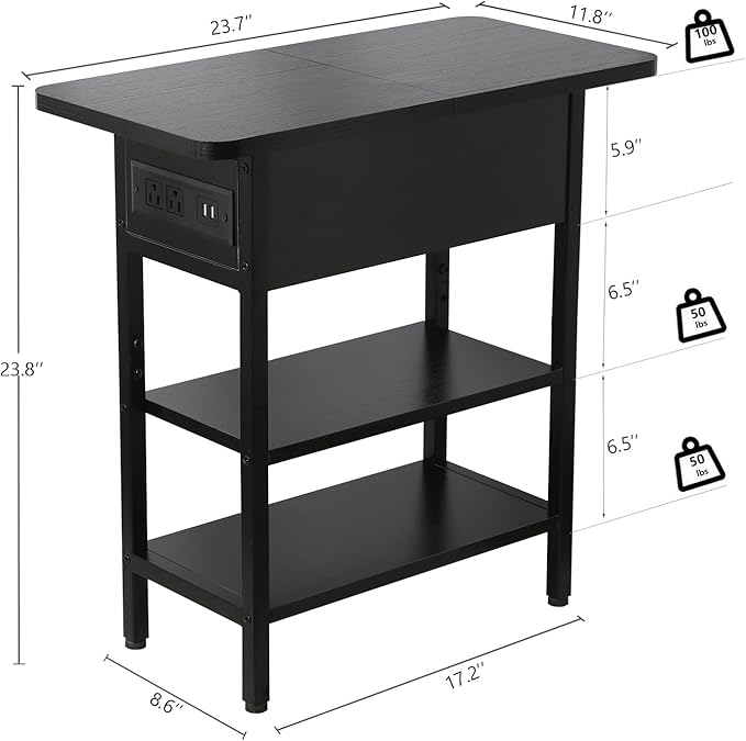 Modern End Table with Charging Station, Narrow Side Table with USB Ports & - Image 3
