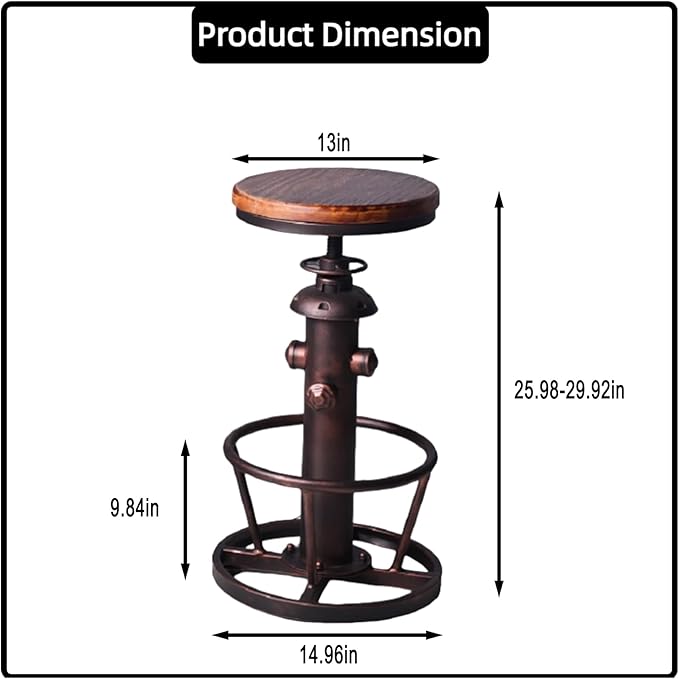 Vintage Swivel Bar Stool Industrial Coffee Kitchen Dining Chair Fire Hydrant - Image 3