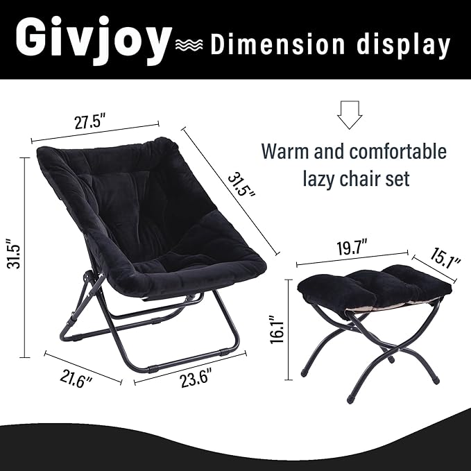 Comfy Folded Chair with Ottoman, Oversized Folding Faux Fur Chair Soft Furry - Image 3
