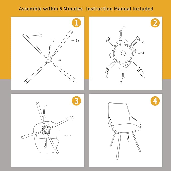 Dining Chairs Set of 2 Yellow Living Room Chairs Fabric Upholstered Kitchen - Image 5