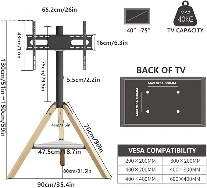 unho Corner TV Stand Floor for 40-75 inch TVs Solid Wood Leg Bearing up to 110lb - Image 5
