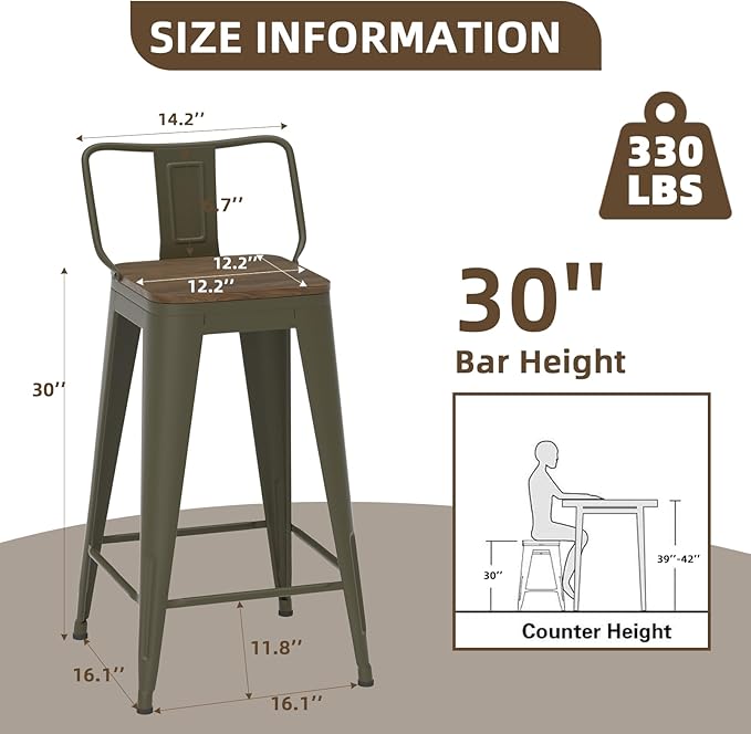 30 Inch Swivel Bar Stools Set of 4, Counter Height Bar Stools - Image 3