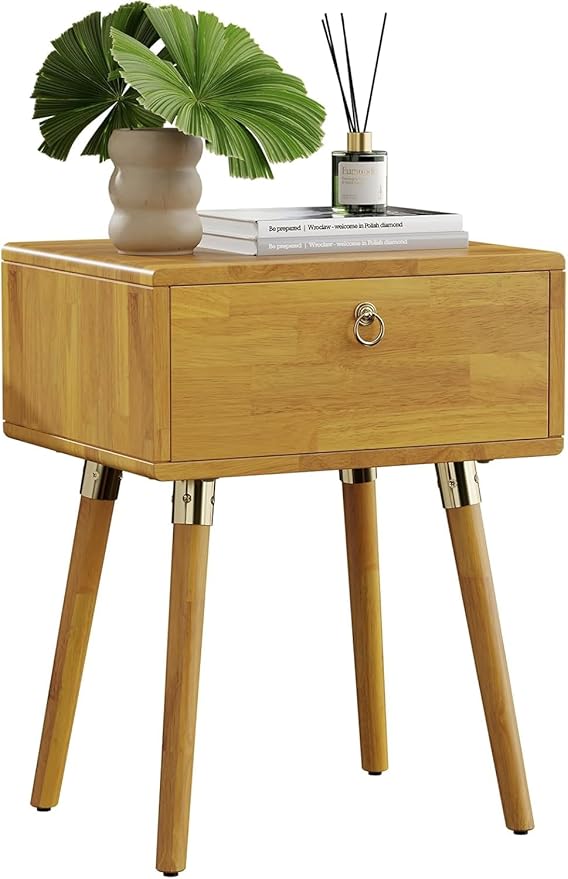Bme Alden Wood Nightstand, Solid Wood End Table, Mid Century Modern Nightstand - Image 4