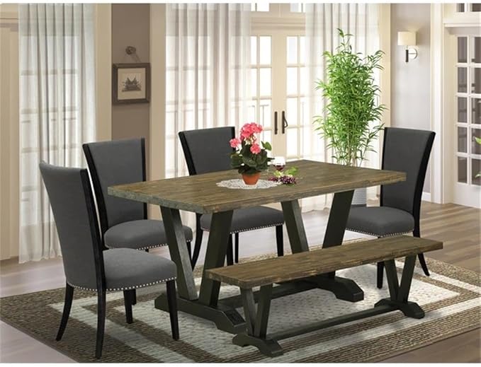 East West Furniture V676VE650-6 6 Piece Kitchen Table Set Contains a Rectangle - Image 2