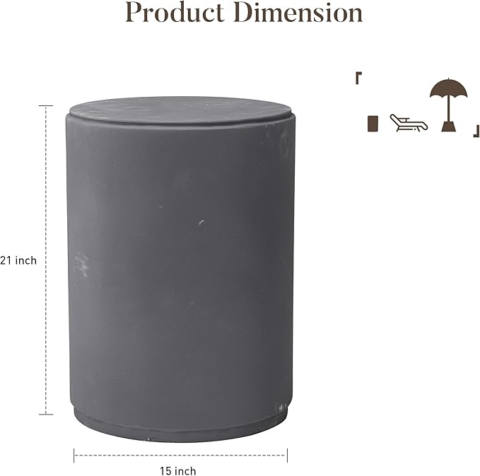 COSIEST 21" Outdoor Side Table, Weather-Resistant Round Concrete End Table - Image 3