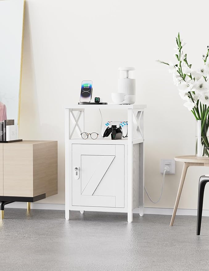 Wooden Nightstand with Lock, Bed Side Table with Drawers, Bedside Table with - Image 7