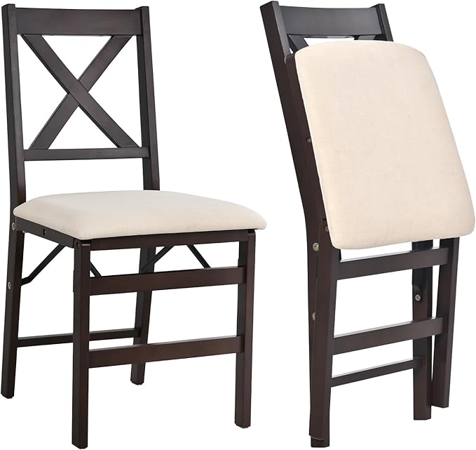 COLAMY Folding Dining Chairs Set of 2 – Beige Upholstered Wooden Dining Room - Image 9