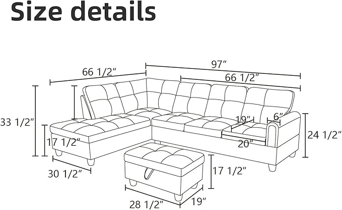 L Shaped Sectional Couches for Living Room, Modern Modular Sectional Sofa - Image 2